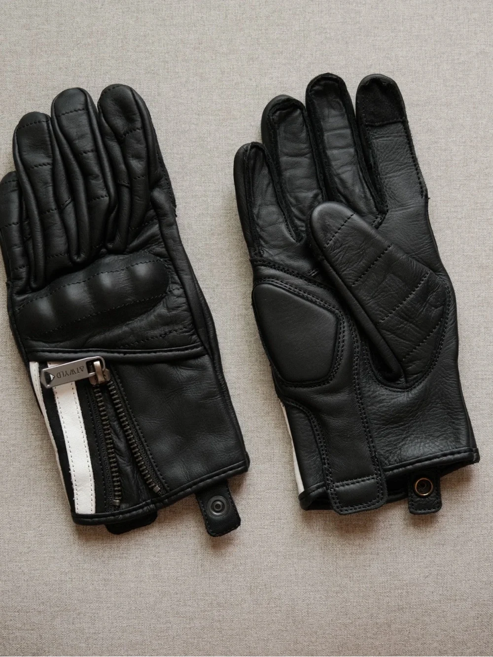 ATWYLD Women’s Black Leather Motorcycle Riding Gloves Size S